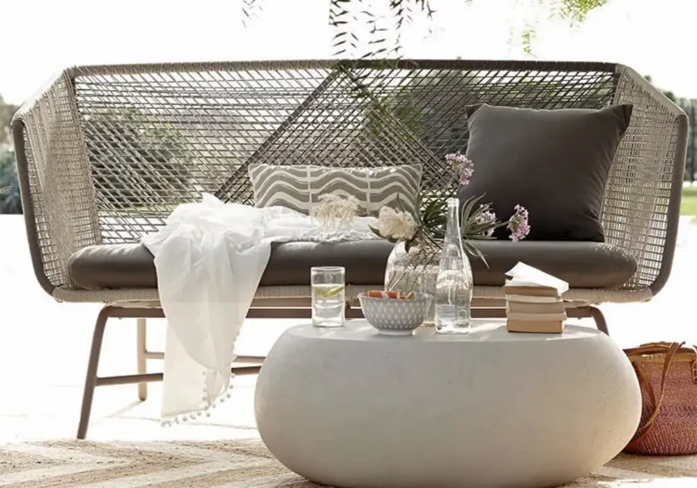 Outdoor PE Rattan Loveseat with Cushion Pillows Included Patio Sofa Metal Legs