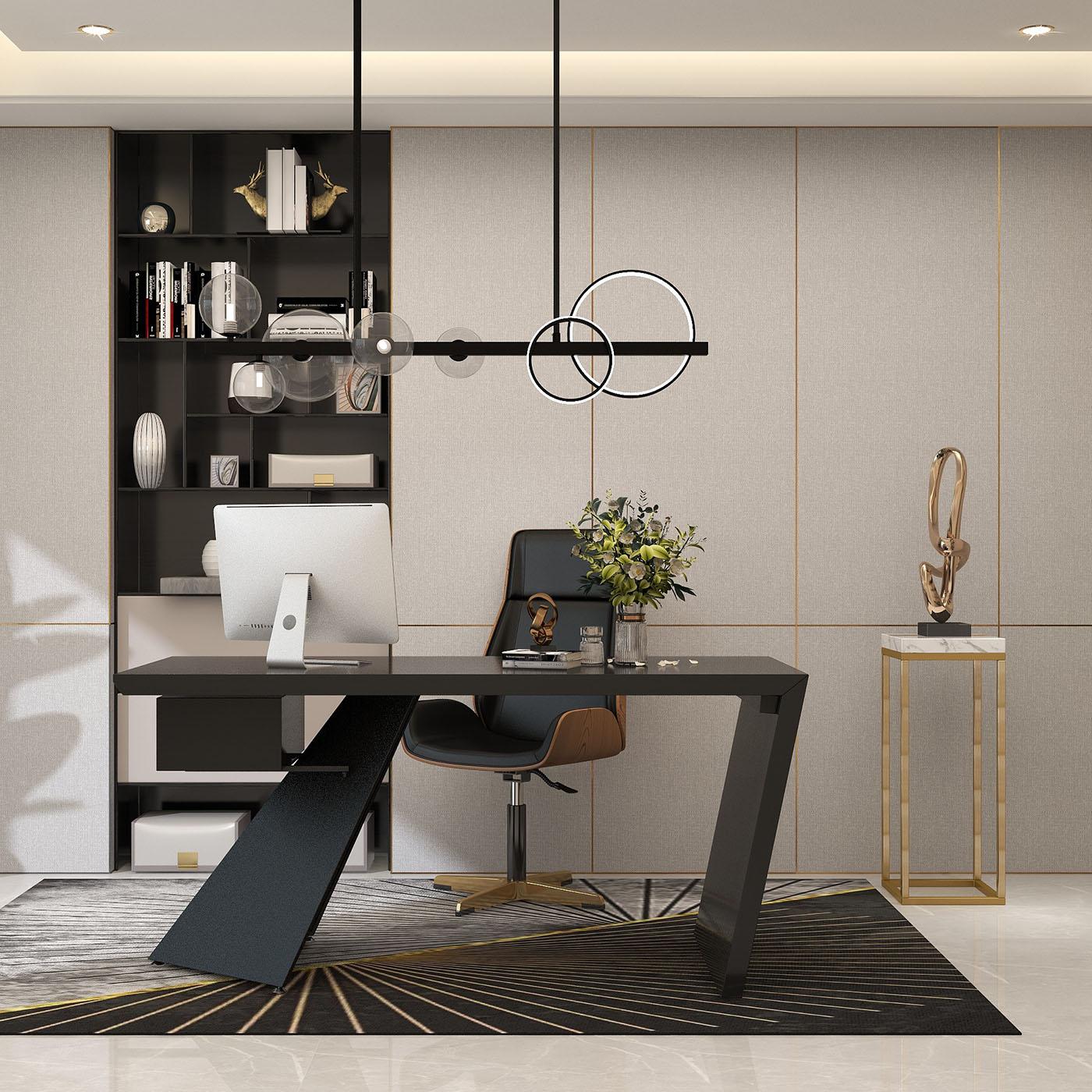 Modern 63" Rectangular Black Rubberwood Desk with Drawer window image