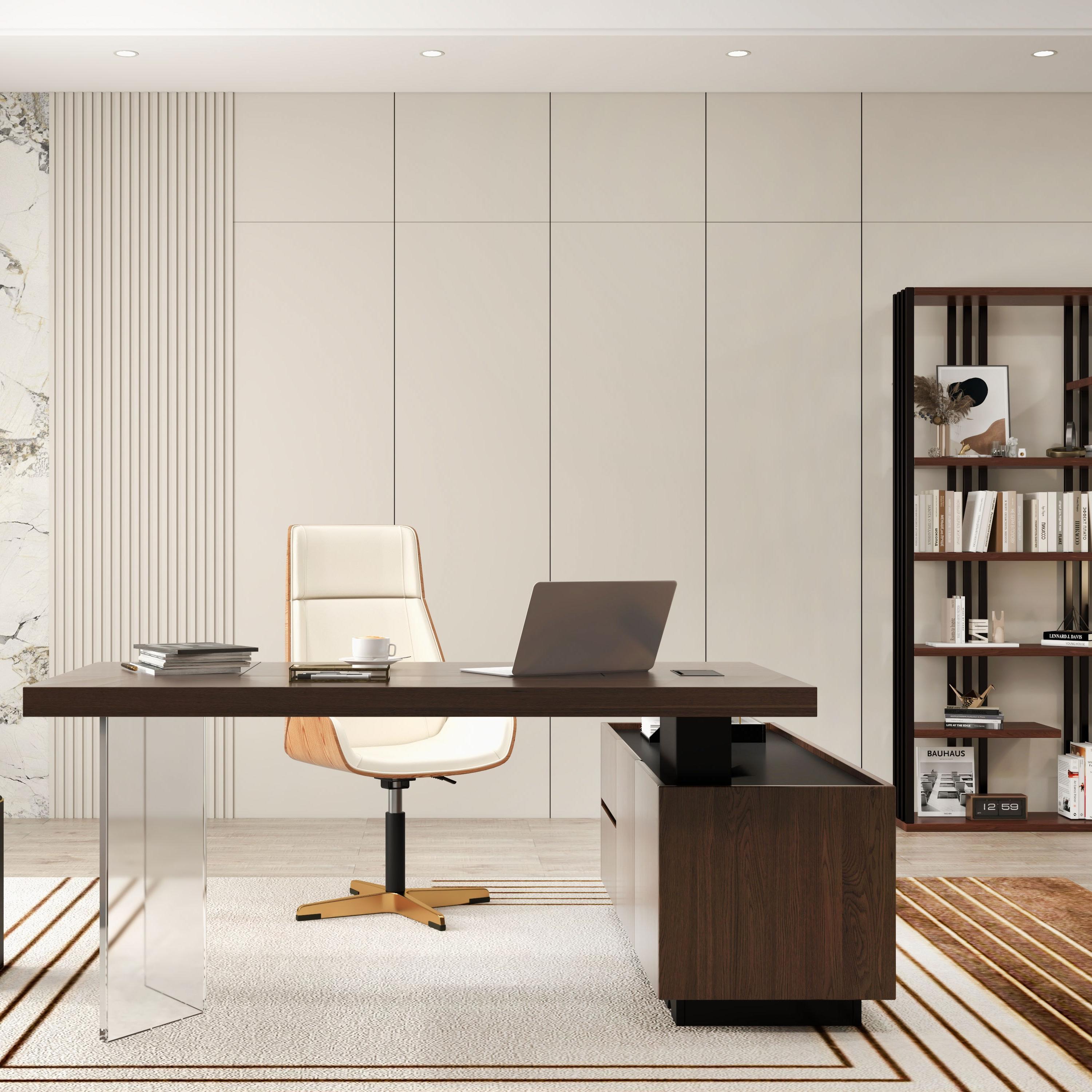 Modern 72" L-Shaped Walnut Standing Computer Desk with Left Hand Return window image
