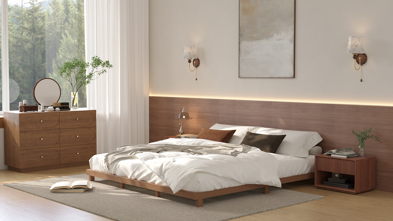 Calme naturel dans une chambre Japandi moderne