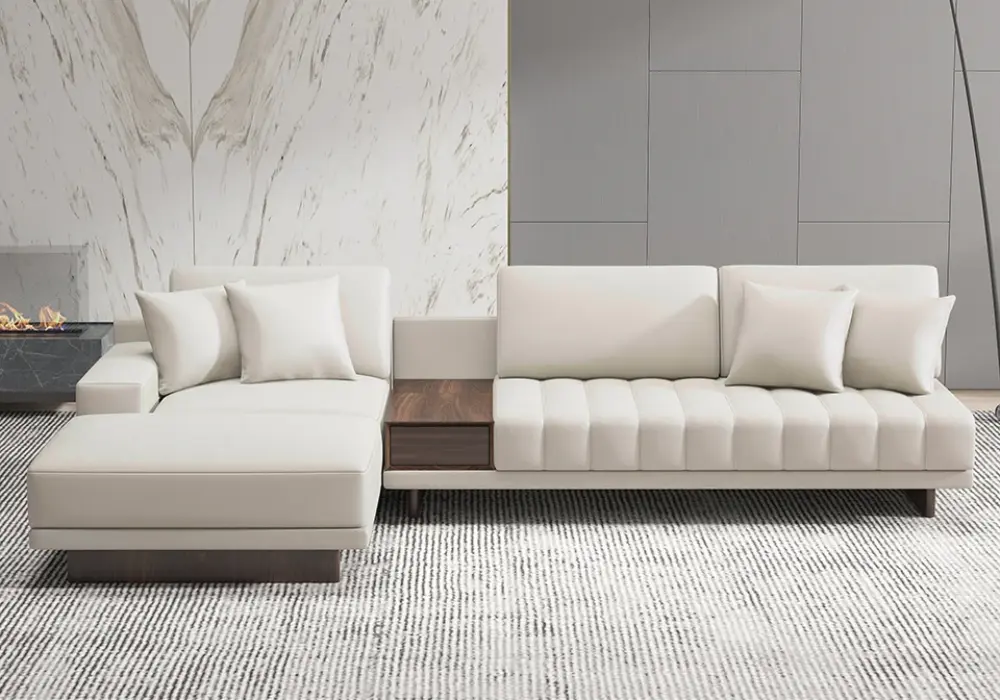 126" L-Shaped Milky White Modular Sectional Sofa with Ottoman