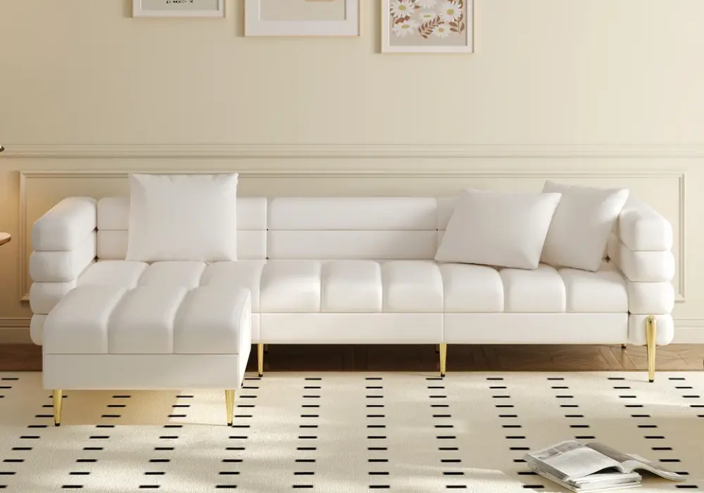 Axial 91" Faux Leather Sectional Sofa with Ottoman