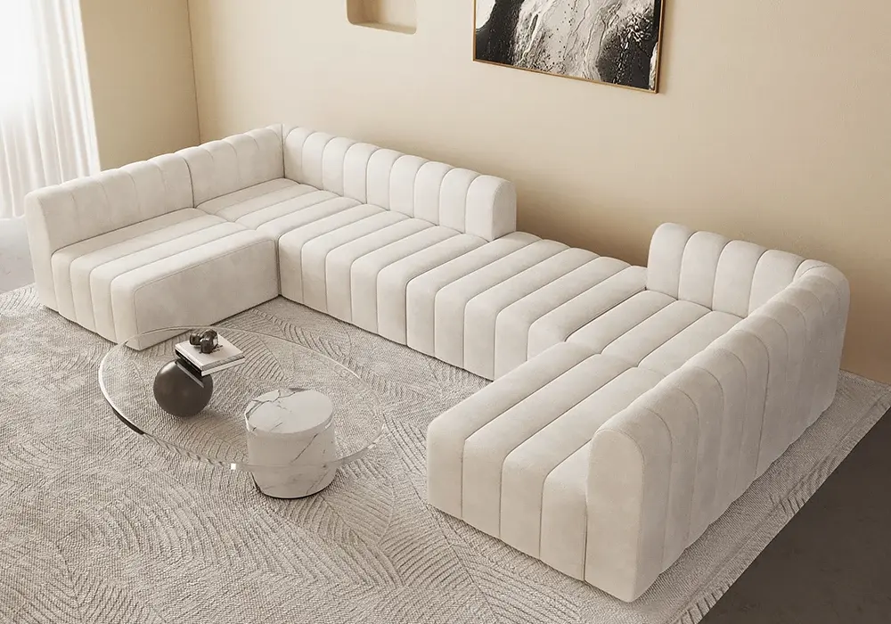 119" 6-Piece Velvet Channel Tufted Upholstered Modular Sectional Sofa