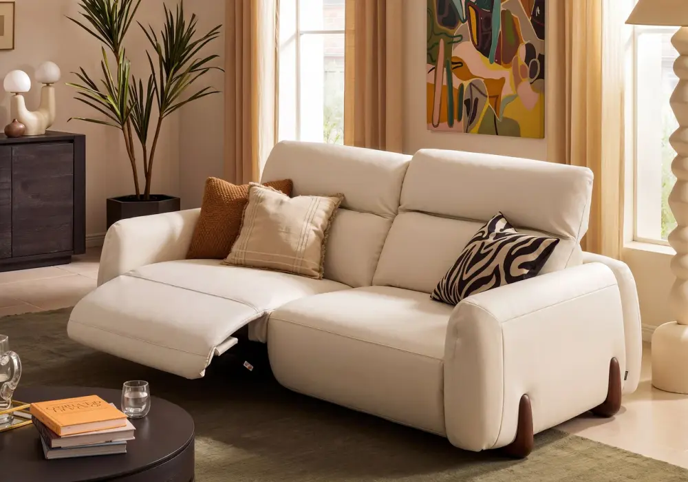 85" Genuine Leather Power Reclining Sofa with Adjustable Headrest