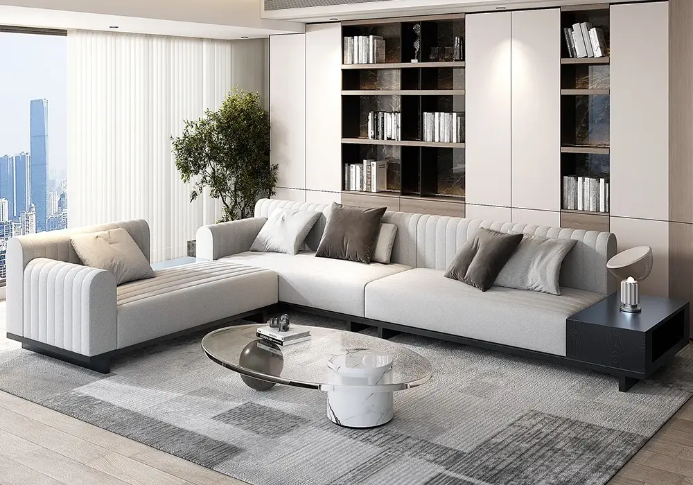 3-Piece Cotton & Linen L-Shaped Sectional Sofa with Side Open Storage