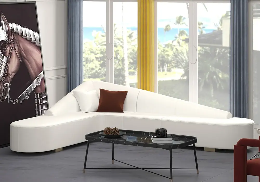 2-Piece White Faux Leather Upholstered L-Shaped Sectional Sofa