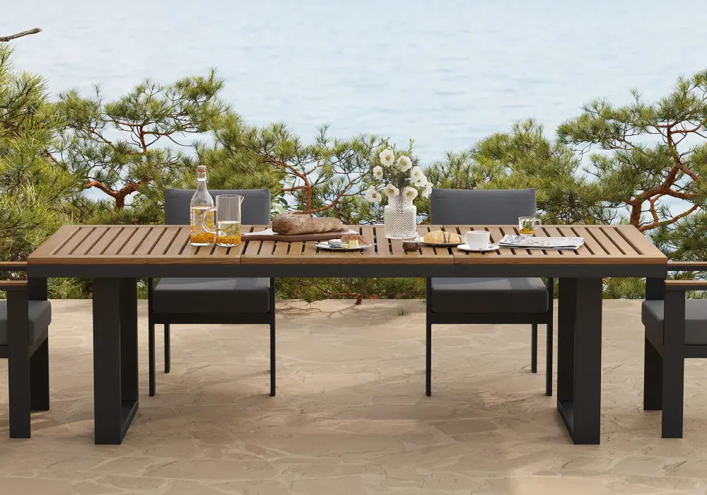 Tevara Outdoor Teak & Aluminum Dining Table in Gray