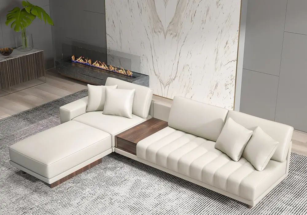 Vewal 3200 mm L-Shaped Performance Leather Modular Sectional Sofa with Chaise & Ottoman