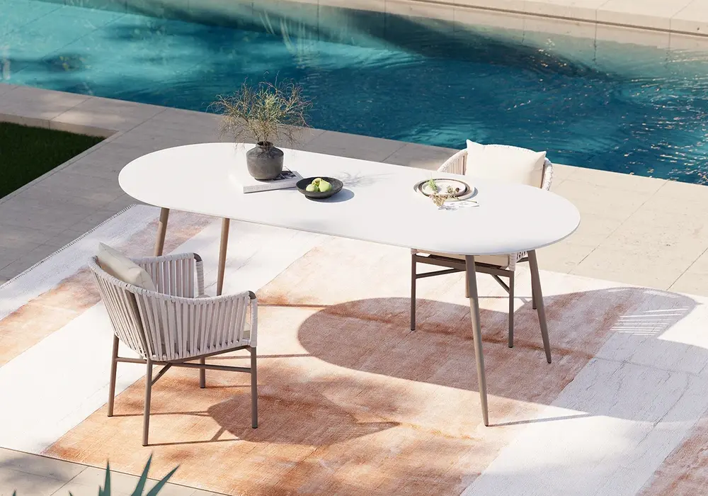 6-Person Oval Sintered Stone Top Outdoor Patio Dining Table in White(1)
