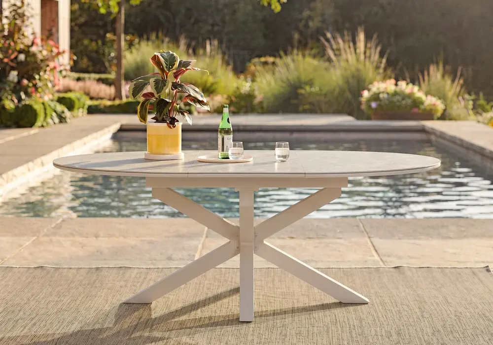 Outdoor Aluminum & Sintered Stone Extendable Dining Table in Sand