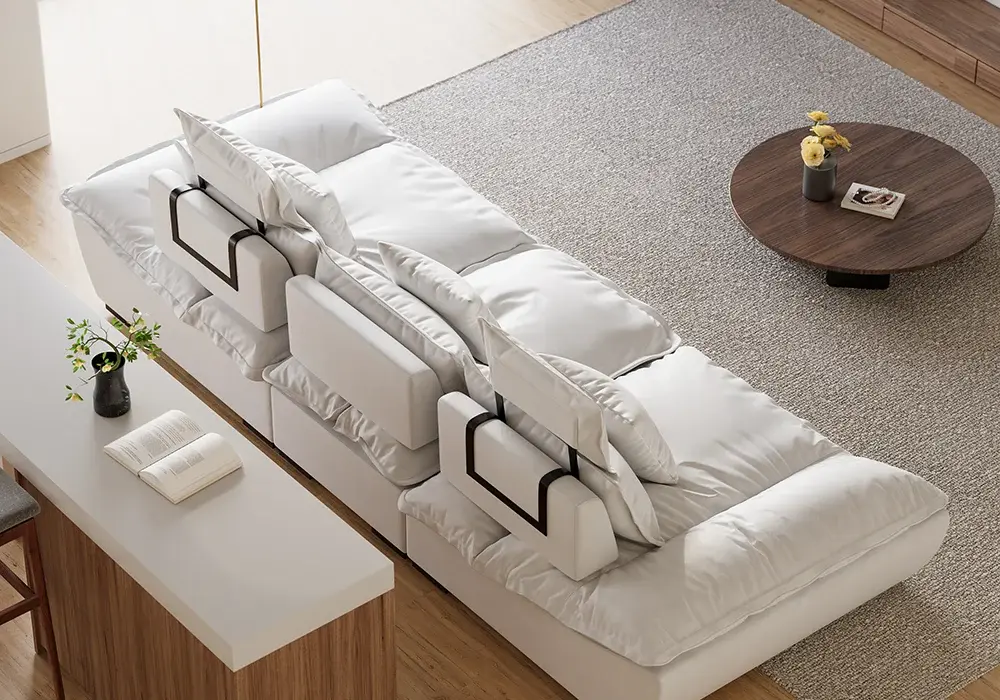 2779 mm Modern White Leath-Aire 3 Seater Deep Sofa with Adjustable Backrest Sailboat