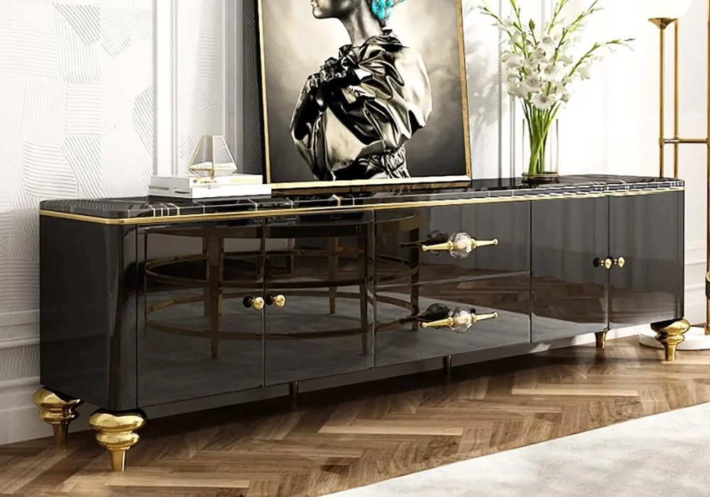 Chift Modern Black TV Stand 4-Door 2-Drawer Luxurious Media Console for TVs Up to 85"