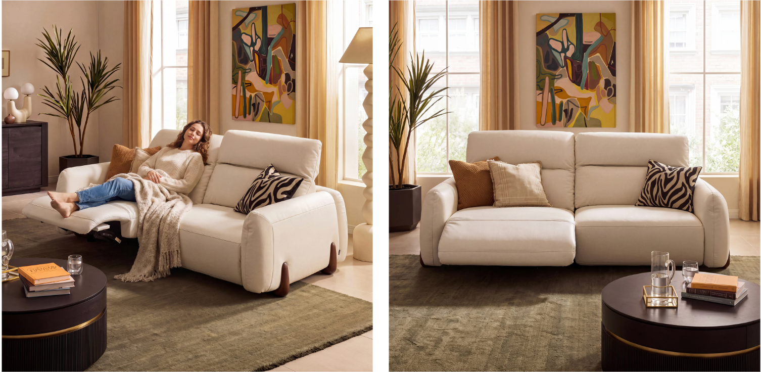 Curva 85” Genuine Leather Power Reclining Sofa with Adjustable Headrest