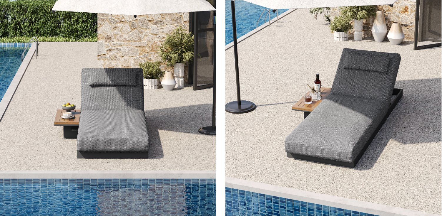 Tevara Outdoor Teak & Aluminum Adjustable Chaise Lounge in Gray