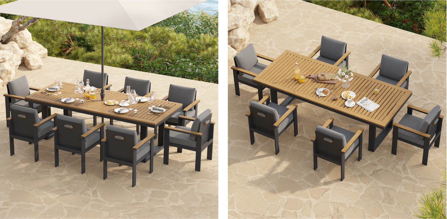 Tevara Outdoor Teak & Aluminum Dining Chairs in Gray, Set of 2