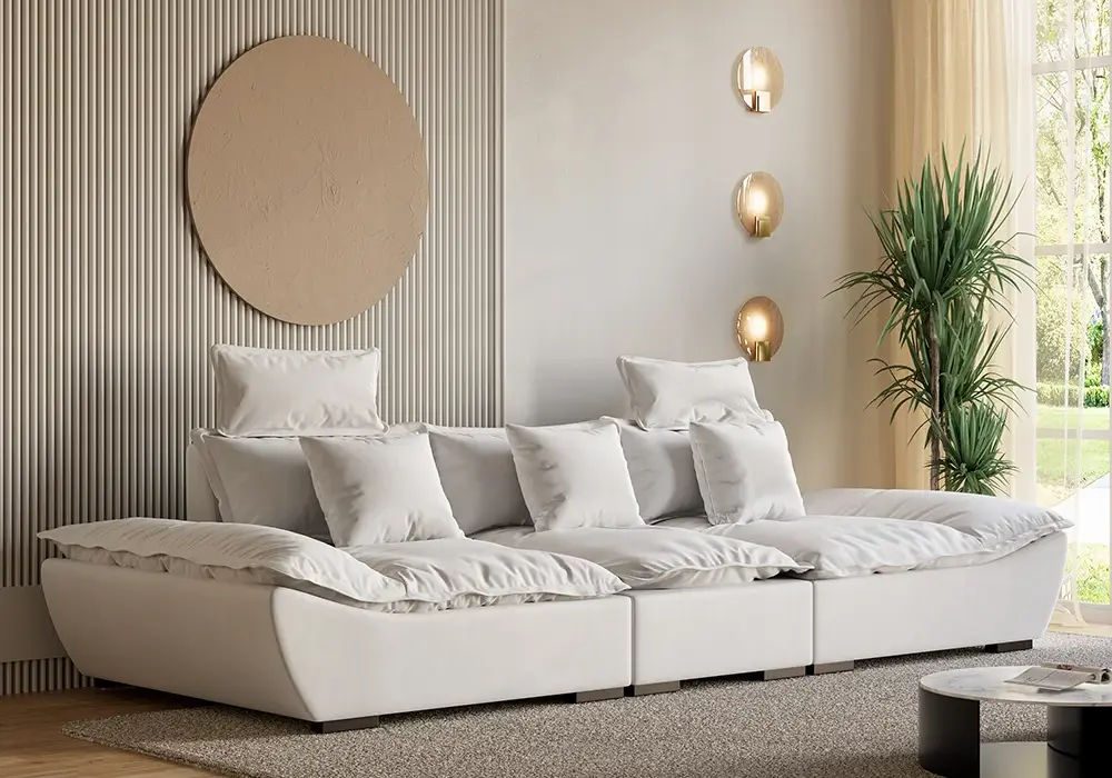 2779mm Modern White Leath-Aire 3 Seater Deep Sofa with Adjustable Backrest Sailboat