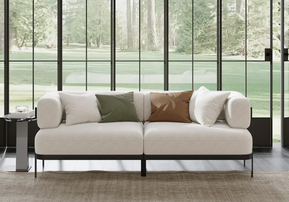2108mm 3-Seat Velvet Modern Sofa with Metal Legs