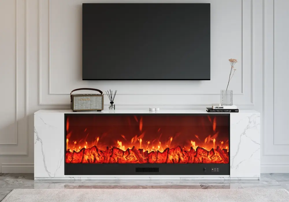 Sintered Stone Electric Fireplace TV Stand with Remote Control