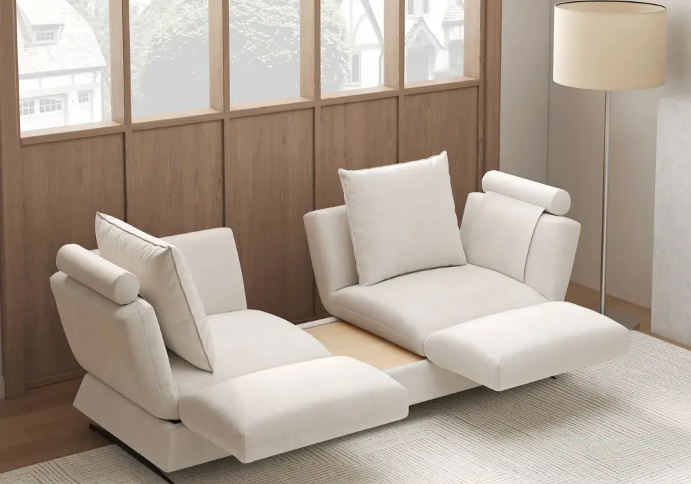Modern 2134mm Queen 3-Seater Linen Convertible Sleeper Sofa with Adjustable Backrest