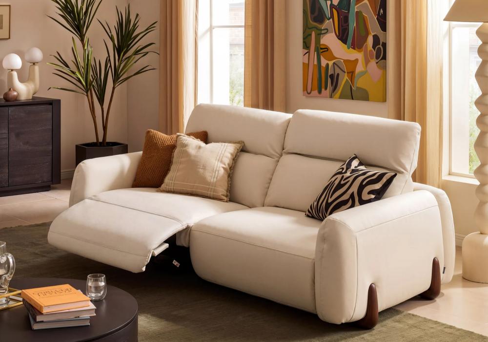 Curva 2159mm Genuine Leather Power Reclining Sofa with Adjustable Headrest