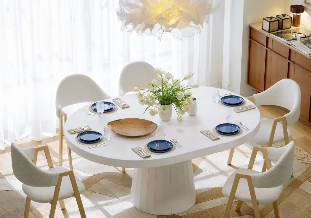 Japandi Extendable Round-to-Oval Wood Dining Table