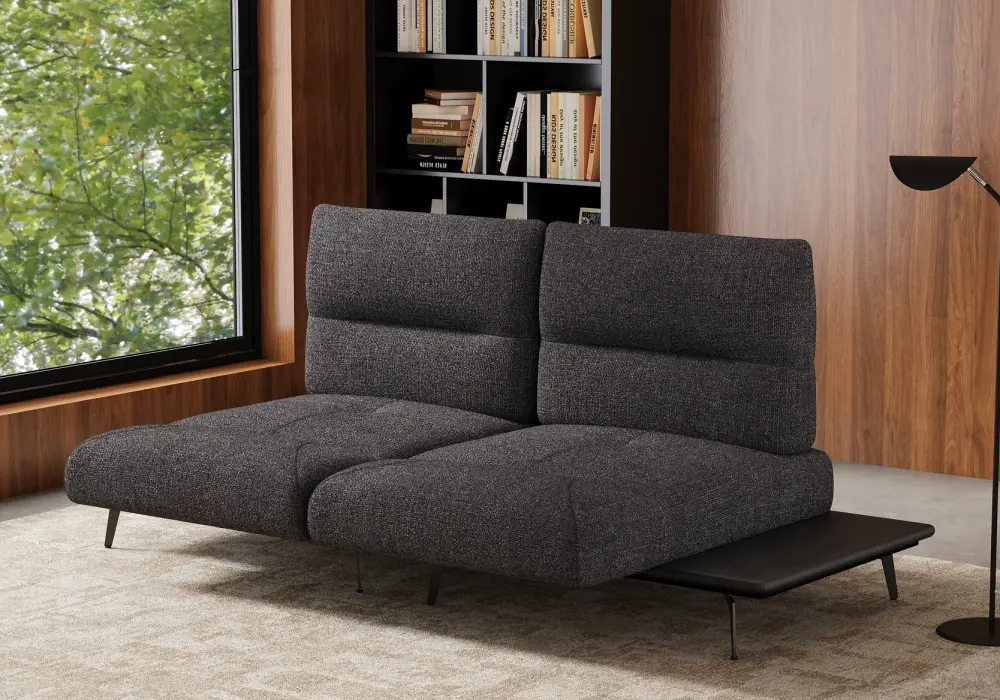 2-Piece Yarn-Dyed Fabric and Faux Leather Reclining Sectional Sofa