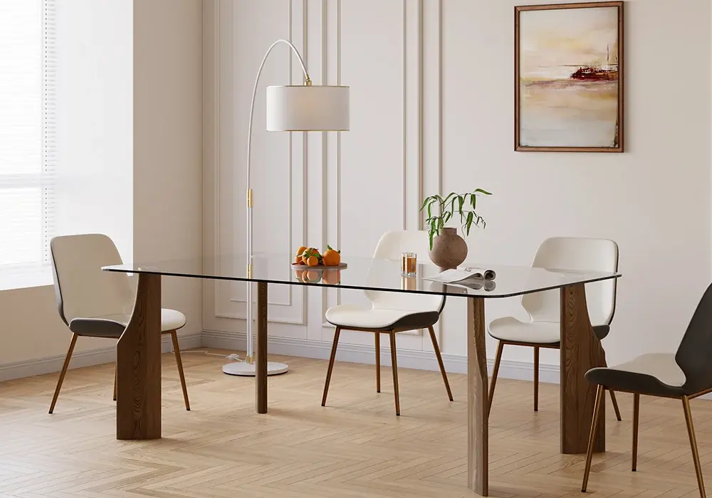 Modern Rectangle Tempered Glass Dining Table Seats 6-8 People