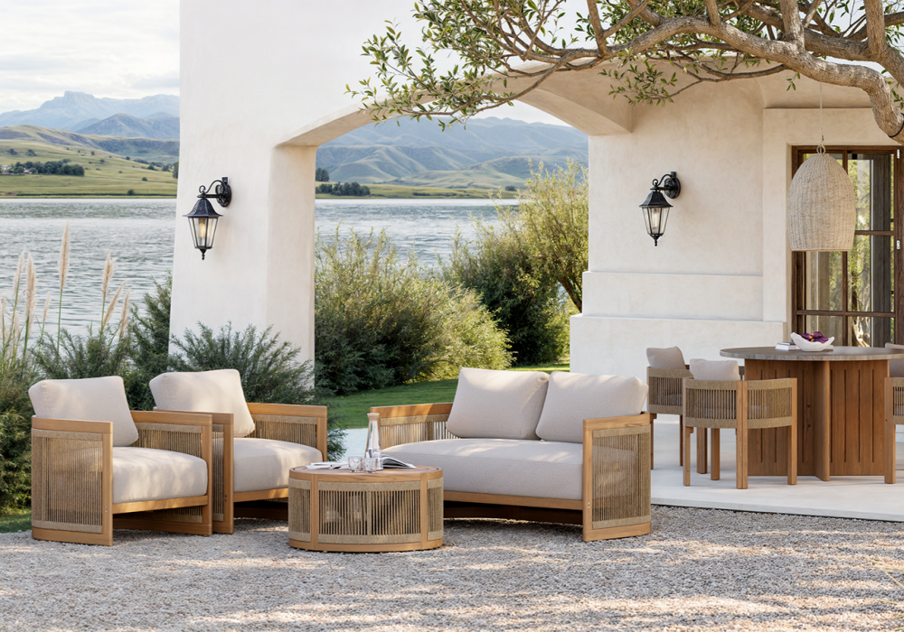 Modern & Minimalist Outdoor Design in Beige / Wood Tones / Green with Wooden / Rattan / Cotton