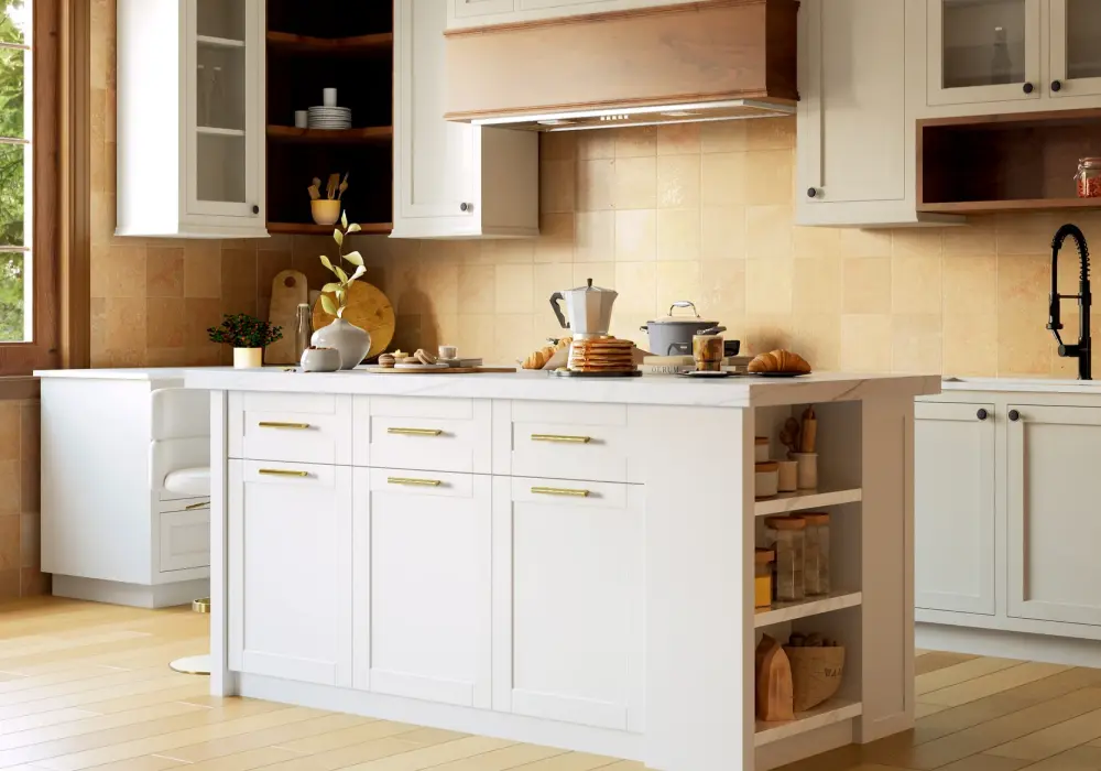 72" Modern Style Laminate Kitchen Islands with Multi-Storage White