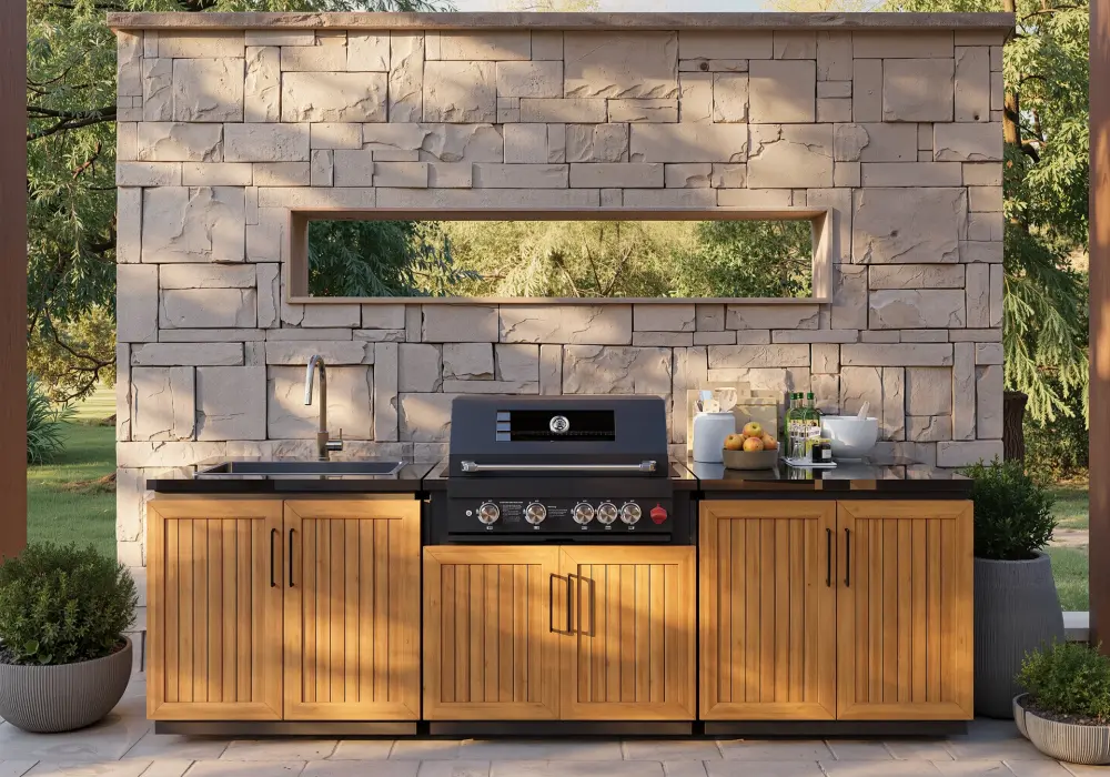 Tevara Outdoor Kitchen Island 3-Piece Set with 48,000 BTU Built-in Grill, Sintered Stone