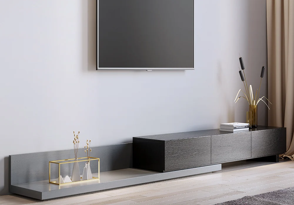 Crator Wood Modern Extendable TV Stand Black and Gray Media Console with 3-Drawer