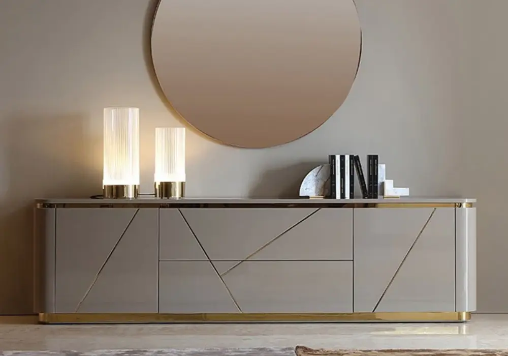 Janice Gray TV Stand with Drawer & Shelves Gold Media Console Up to 100