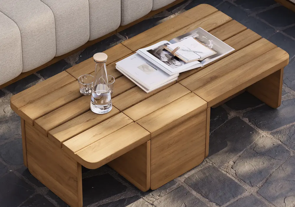 Resaro Rectangle Modular Slatted Teak Wood Outdoor Coffee Table
