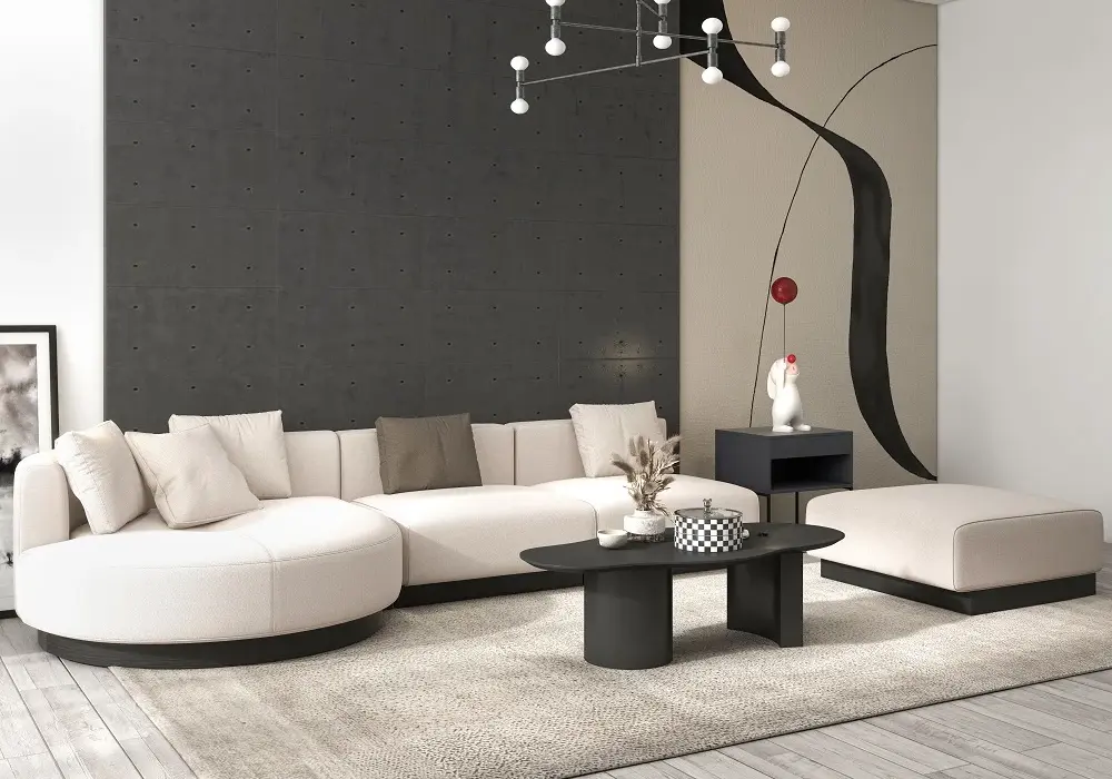 146.9'' L-Shaped Sectional Corner Modern Modular Sofa in Beige with Pillows & Black Legs
