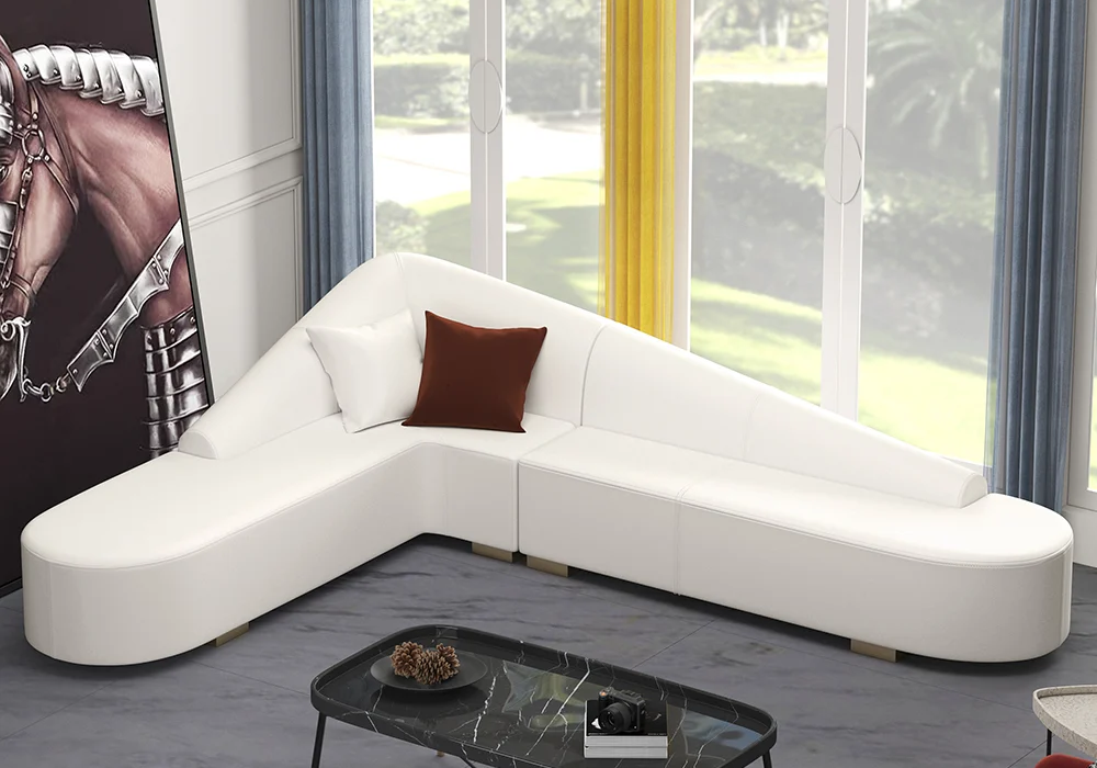 2-Piece White Faux Leather Upholstered L-Shaped Sectional Sofa