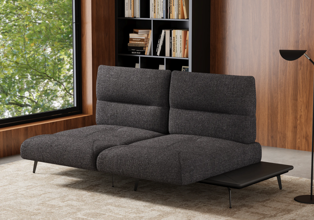 2-Piece Yarn-Dyed Fabric and Faux Leather Reclining Sectional Sofa