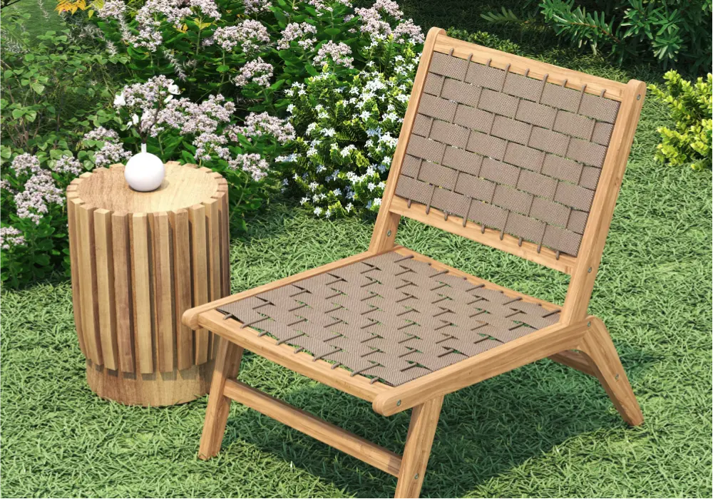 Natural Teak Wood Woven Outdoor Chair