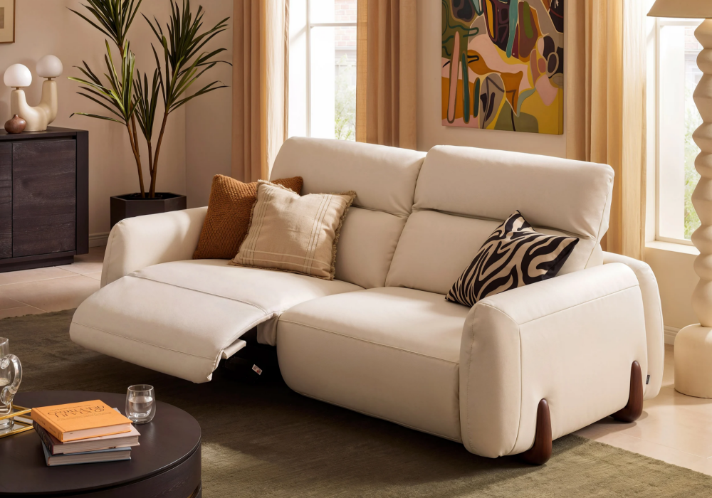 Curva 85" Genuine Leather Power Reclining Sofa with Adjustable Headrest