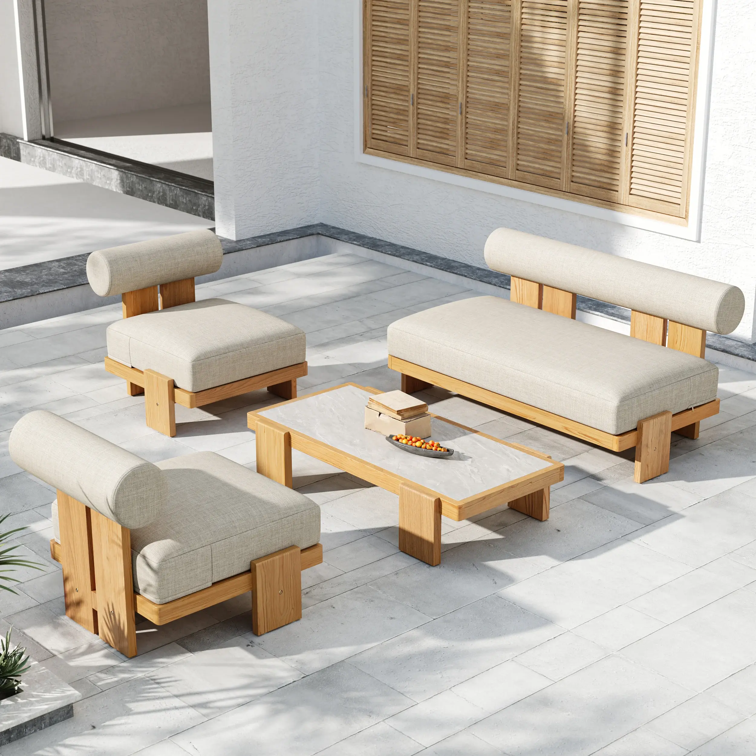 4 Piece Outdoor Teak Sofa Set with Coffee Table