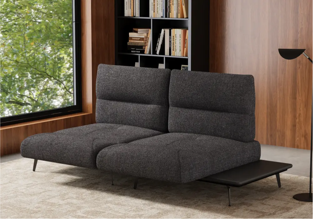 2-Piece Yarn-Dyed Fabric and Faux Leather Reclining Sectional Sofa