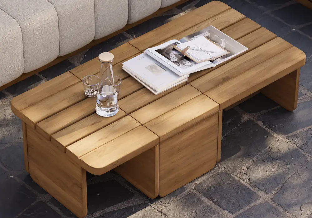 Resaro Rectangle Modular Slatted Teak Wood Outdoor Coffee Table