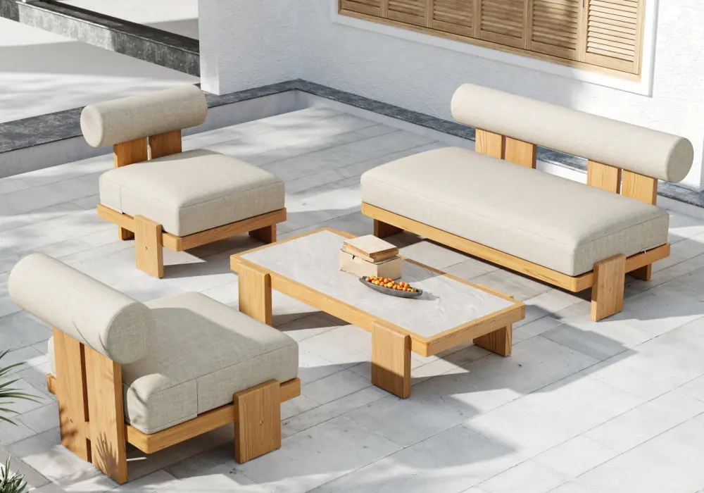 4 Piece Outdoor Teak Sofa Set with Coffee Table
