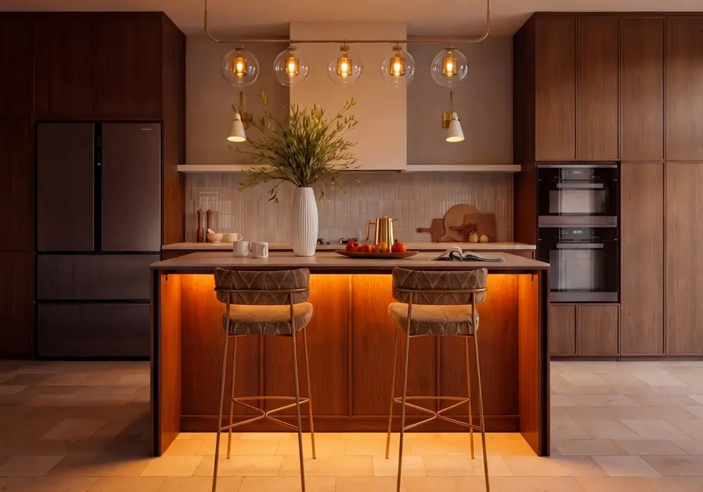 Panvyr 72" Faux Travertine Sintered Stone Kitchen Island with Storage & LED Light