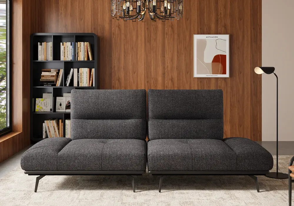 2-Piece Yarn-Dyed Fabric and Faux Leather Reclining Sectional Sofa