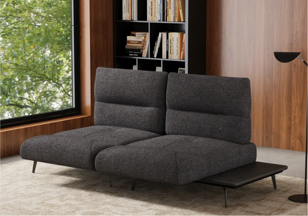 2-Piece Yarn-Dyed Fabric and Faux Leather Reclining Sectional Sofa