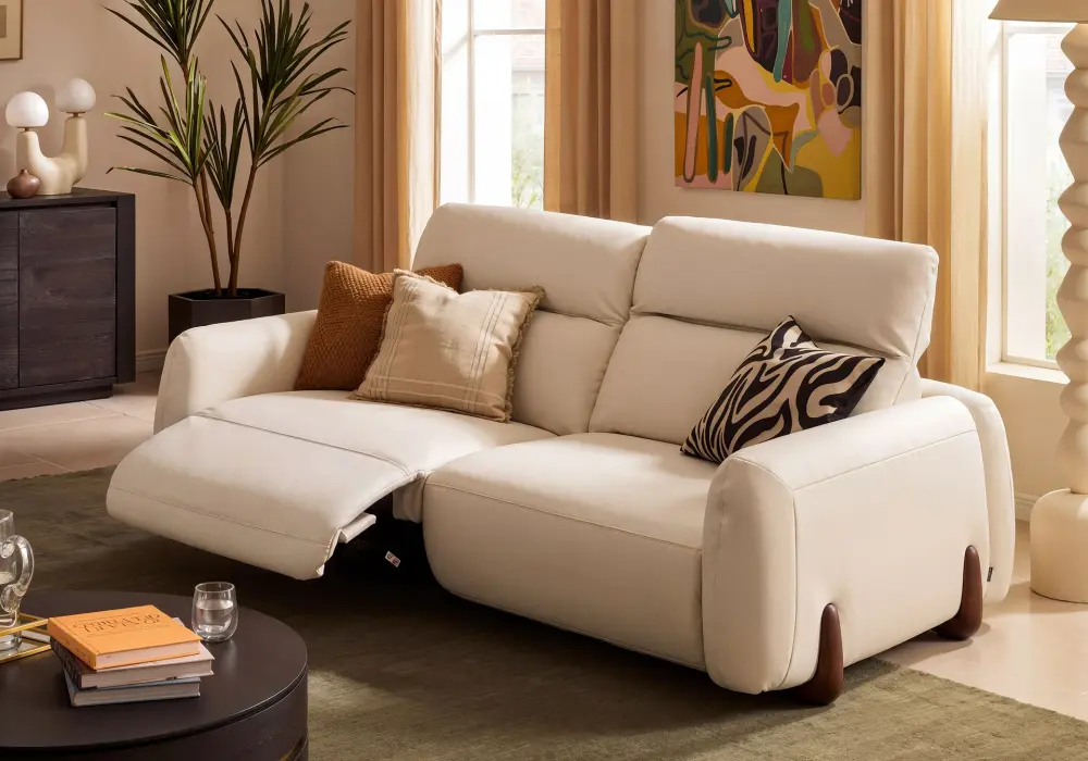 Curva 85 Genuine Leather Power Reclining Sofa with Adjustable Headrest