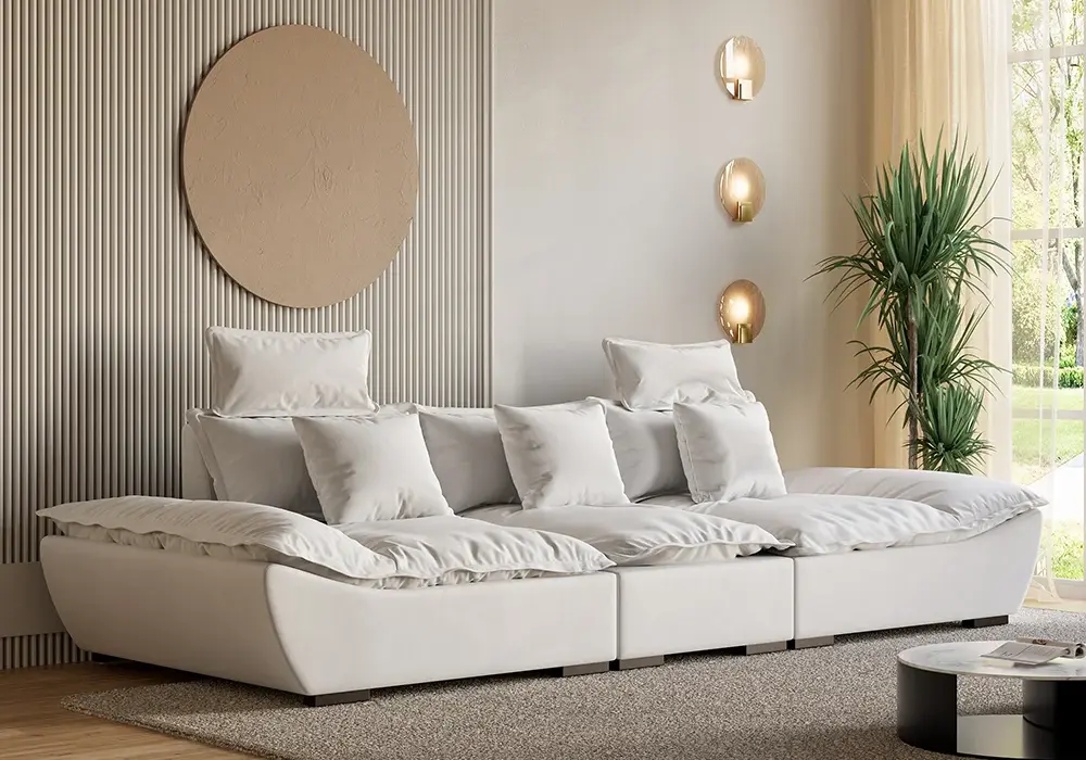 109.4 Modern White Leath-Aire 3 Seater Deep Sofa with Adjustable Backrest Sailboat