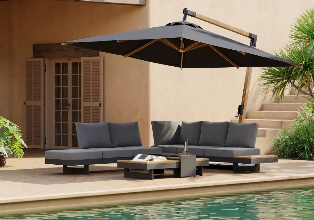 Tevara 4-Piece Outdoor Teak & Aluminum Modular Sofa Set with Coffee Table for 6 in Gray