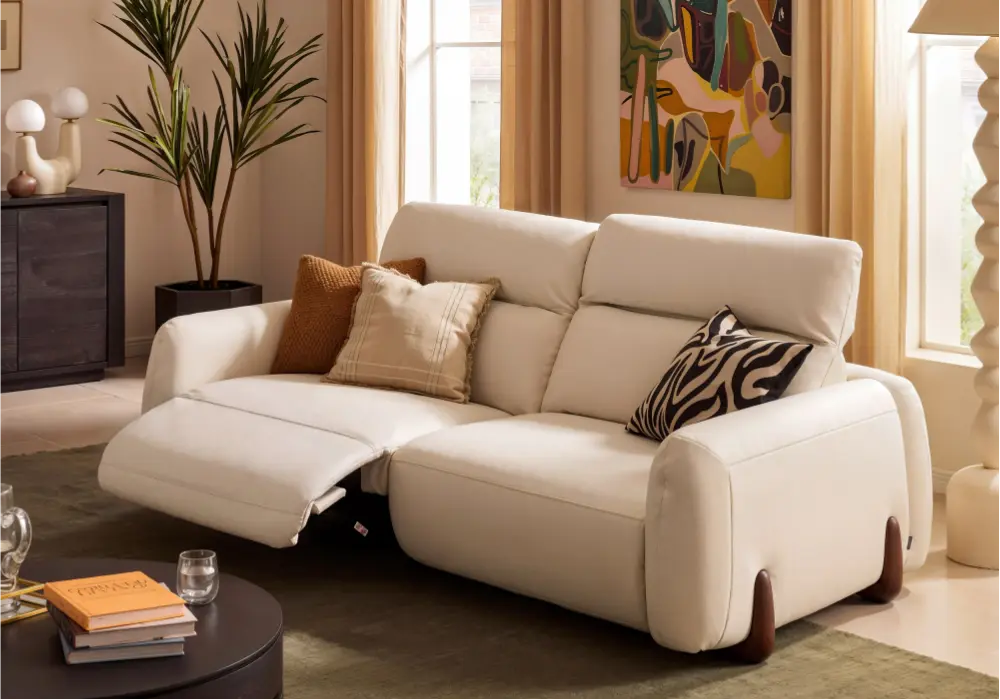 Curva 85" Genuine Leather Power Reclining Sofa with Adjustable Headrest