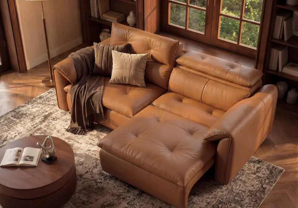 87" 2-Seater Genuine Leather Power Convertible Sleeper Sofa with Adjustable Headrests